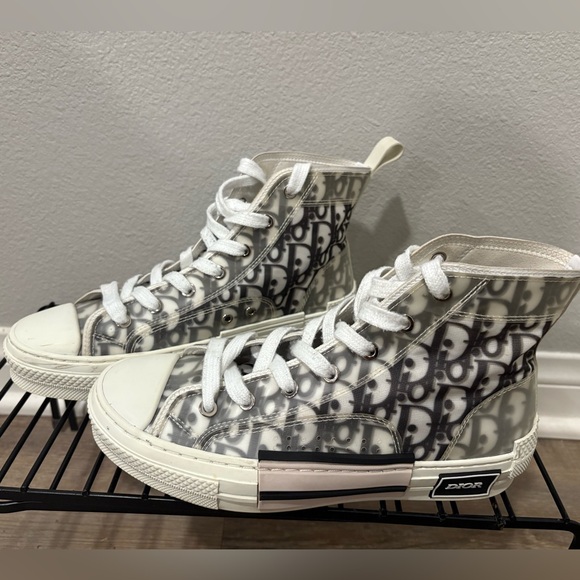 Dior Monogram High-Top Sneakers in Black and Cream - Picture 1 of 16